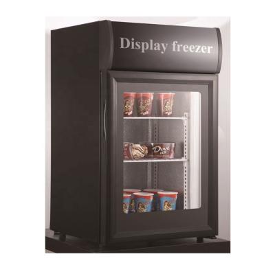 China Small Ice Cream Display Freezer Table Top Ice Cream Display Showcase Freezer With Top Light Box for sale