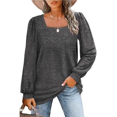 China The other Europe and the United States Amazon border women's autumn and winter trade casual square neck sleeve loose T-shirt along for sale