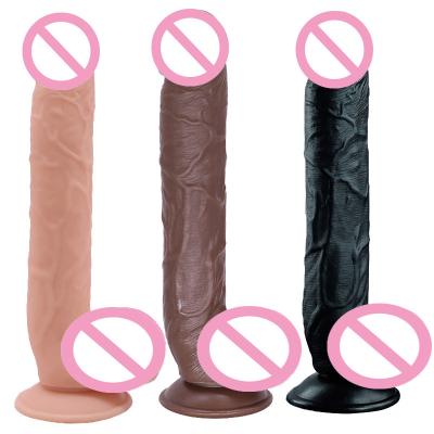 China Real Touch Feeling Big Size Sexy Cock Free Samples Body Sex Toy Lifelike Silicone PVC Black Adult Dildo For Women for sale