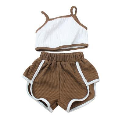 China High Quality Casual High Quality Casual Crop Top Girls Clothing Rib Children's Clothing Top Shorts Pants Pants for sale