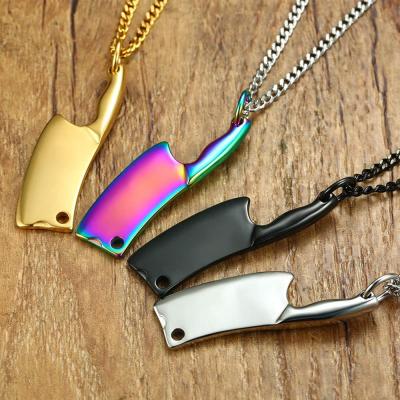 China Hiphop Stainless Steel Jewelry Mens Hip Hop Wholesale Gold Plated Chain Knife Pendant Necklace for sale