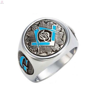 China Wholesale CLASSIC Men Ring Vintage Symbol Blue Masonic Masonic Stainless Steel Stainless Steel Degree Ring Jewelry for sale