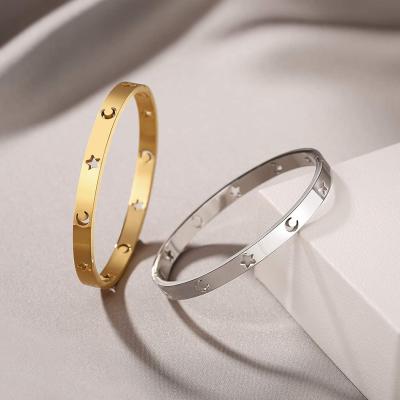 China FASHIONABLE custom stainless steel five-pointed star moon star bangle gold plated bangles for sale