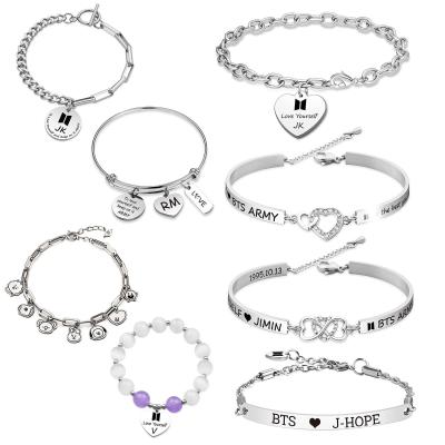 China Wholesale BTS Bracelet Accessories Jewelry FASHIONABLE Stainless Steel Kpop BTS Custom Bracelet for sale