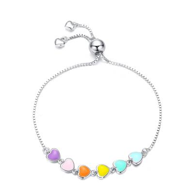 China Fashion Heart Charm Bangle Bracelet Stainless Steel Colored Epoxy Adjustable Round Chain Box Fashion High Quality Jewelry for sale