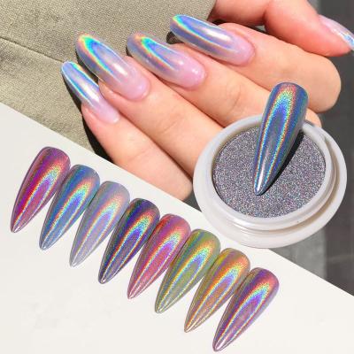 China New Arrival Laser Nail Glitter Aurora Silver Non-toxic Color Effect Nail Solid Mirror Powder For Nail DIY for sale