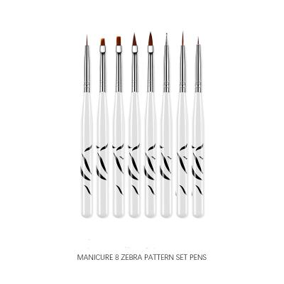 China NAIL 8pcs Set Handle Zebra Line Nail Art Painting Brush Set for sale