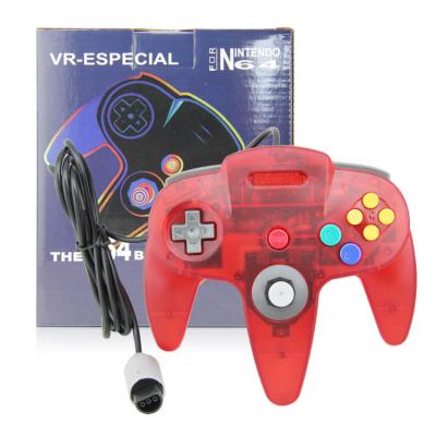 China Material plástico cristalino atado con alambre obra clásica del color rojo de la palanca de mando de Gamepad del regulador del juego N64 en venta