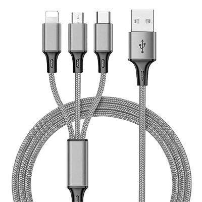 China Cheap Nylon Mobile Phone 3 in 1 Multi Function USB Cable 1.2M High Quality Adapter Fast Charging Cable for iPhone, Type-C Mobile Phones for sale