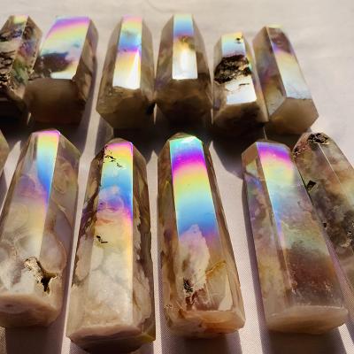 China Europe Flower Agate Point Tower Aura Sakura Agate Stone Crystal Point for sale