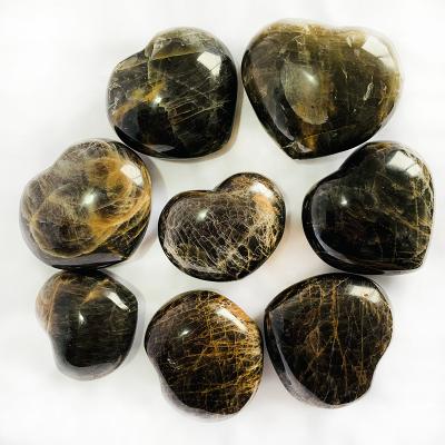 China Europe wholesale price decoration gift high quality natural black moonstone crystal heart for sale