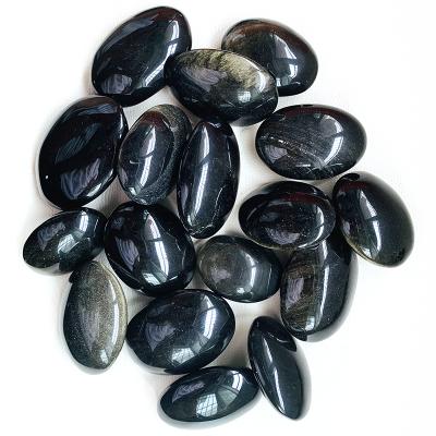 China Europe wholesale price natural healing crystal quartz carved obsidian stone gold palms for sale