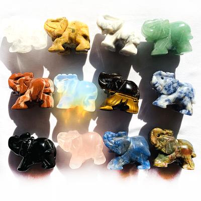 China Europe Crystal Elephant Wholesale Carved Small Agate Clearly Rose Green Quartz Aventurine Elephant Statue for sale