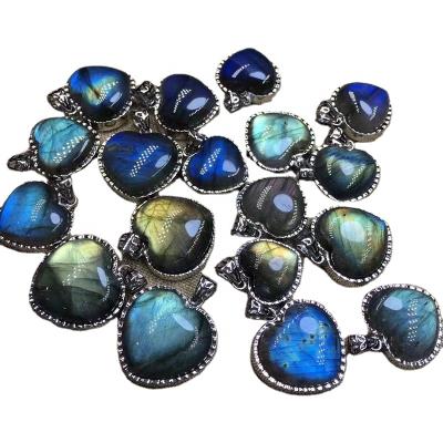 China Wholesale Price Europe 925 Crystal Necklaces Silver Labradorite Heart Shape Pendants for sale