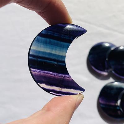 China Wholesale Europe Lucky Healing Energy Natural Crystal Craft Carving Rainbow Fluorite Moon for sale