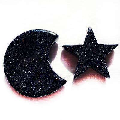 China Europe Wholesale Healing Energy Sand Stone Moon Lucky Natural Crystal Carving Blue Star for sale