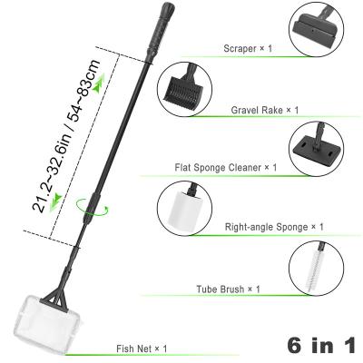 China Aquarium Cleaner 6 in 1 Aquarium Tool Kit Multifunctional Fish Tank Brush Cleaner Set Telescopic Handle Aquarium Cleaner for Freshwater for sale