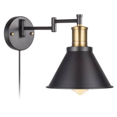 China American Style Plug-in Rope Wall Lamp Swing Arm Style Wall Sconce, Industrial Bronze and Black Finish with Switch, Bedroom Wall Light Fixtures for sale