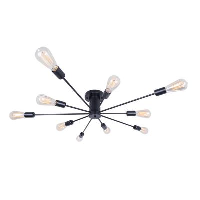 China Surface Mounted Modern Sputnik Chandelier Black Flush Mount Ceiling Light Rustic Chandelier for Living Room Bedroom Kitchen 10 Light for sale