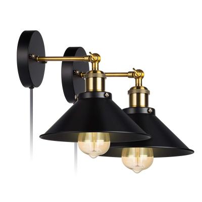 China Retro American Style Wall Sconces Light Wall Lamp Plug In Rope With Switch Industrial Vintage Edison Lamp Black Wall Fixture 2 Packs for sale