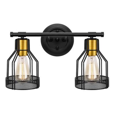 China Industrial Sconce Edison Vintage Wall Light Contemporary Bathroom Vanity Light Metal Wire Cage Wall Fixture for Bathroom (2-Light) for sale