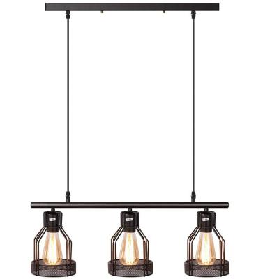 China Hotel Black 3-Light Kitchen Island Lighting Fixtures Rustic Cage Pendant Lighting Industrial Chandelier For Bar Dining Room for sale