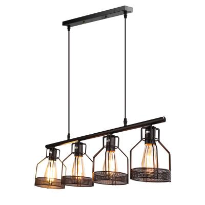 China 4-Light Hotel Kitchen Island Pendant Lighting Light Fixture With Paint Finish Cage Shade Modern Industrial Chandelier for sale