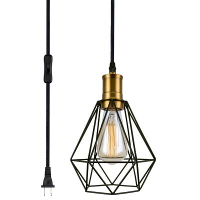 China Hotel Cage Pendant Light Cage Form With Plug In 15Ft Braided Rope And Hanging Lamp With Morden Rose Gold Socket Swag Lighting for sale