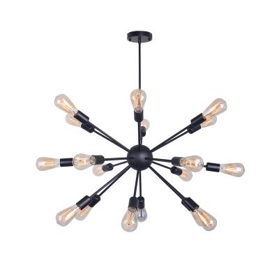 China Hotel Vintage Semi Flush Mount 18 Socket Pendant Light, Modern Antique Black Industrial Base E27 Sputnik Pendant Lamp Fixture for sale