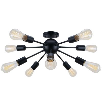 China Vintage Surface Mounted Semi Flush Mount Ceiling Light With 10 Sockets E27 Base Black Industrial Sputnik Ceiling Lamp Fitting for sale