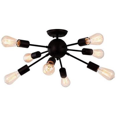 China Vintage Surface Mounted Semi Flush Mount Ceiling Light With 8 Sockets E27 Base Sputnik Black Industrial Ceiling Lamp Fitting for sale