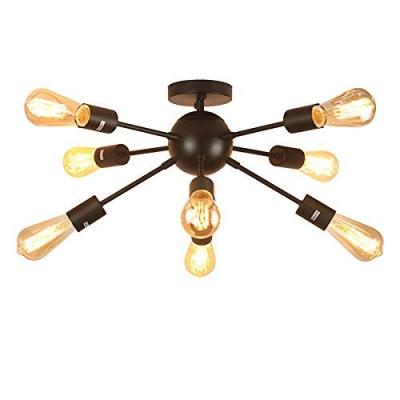 China Vintage Ceiling Lamp Outdoor Mounted Semi Flush Mount With 8 Sockets E27 Black Sputnik Pendant Light Industrial Ceiling Light Fixture for sale