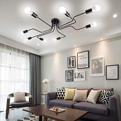 China Art Dining Room Flush Mount Steel Ceiling Lamp Indoor Black Metal Ceiling Light, 8 Down Lights E26 Sputnik Chandelier Lighting for sale