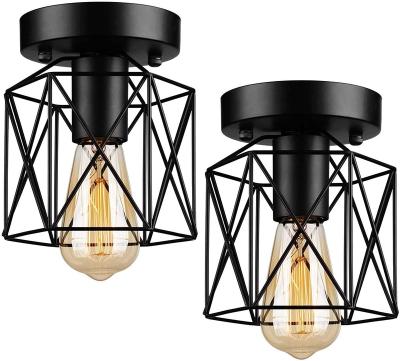 China Retro Ceiling Light Industrial Black Semi-flush Mount Outdoor Mounted Ceiling Light Fixture E26 For Farmhouse Corridor Bedroom Kitchen 2 Packs for sale