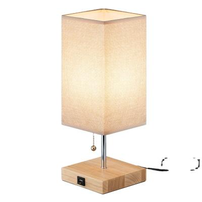 China Modern Table Desk Lamp, Link Shade Bedside Nightstand Lamp Beige with USB Charging Port, Convenient Pull Chain for sale