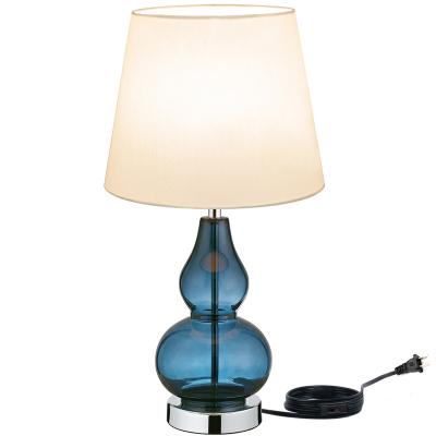 China New Modern Modern Style Blue Drum Shade Glass Table Lamp Bedroom Bedside Indicating Light For Home for sale