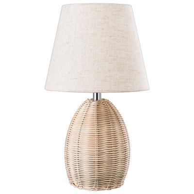 China Warehouse Bedroom Table Lamp Bedside Lamp Water Drop Bamboo Rattan Weaving Rural Small Table Lamp for sale