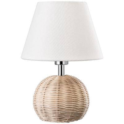 China Warehouse Manufacturer Direct Selling Country Farmhouse Tea Room Bedroom Living Room Fabric Shade Round Rattan Head Table Lamp for sale