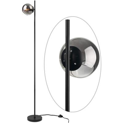 China Modern Industrial Floor Lamp with Smoke Gray Glass Shade, On-Off Switch, Modern Indoor Pole Light for Bedroom, Living Room for sale