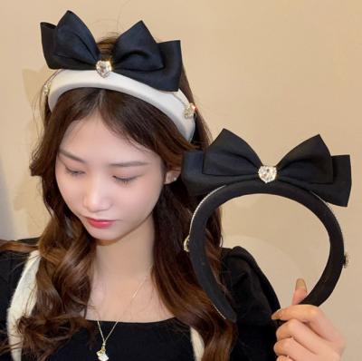 China HEADBAND Heart Diamond Hair Band Fashion Ins Korean Black Bowknot Hair Accessories Female for sale