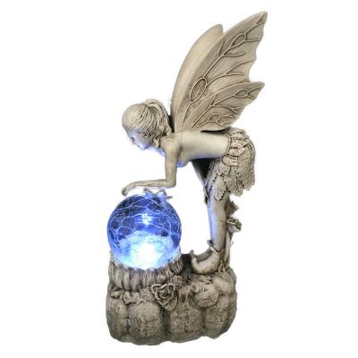 China New Europe Fairy Tale Flower Fairy Ornaments Garden Crystal Ball Girl Statue Solar Lamp Ornaments Resin Crafts for sale