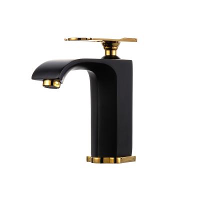 China Contemporary Black Single Hole Bathroom Sink Faucet Modern Gold Vanity Basin Bath Faucet for sale