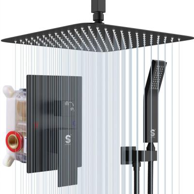 China Modern Without Sliding Bar Shower Mixer JDOOR Matte Black Ceiling Shower Rainfall Concealed Rain Shower Set for sale