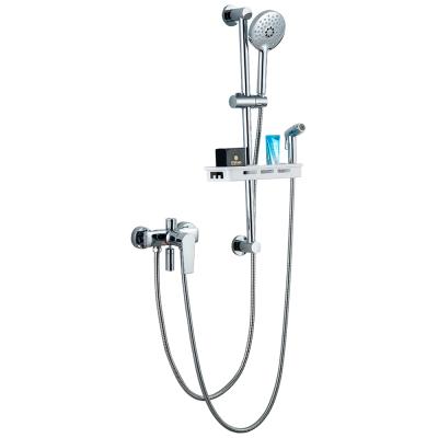 China With sliding bar refined brass lifting shower set with hot and cold water mixer, triple function shower set for sale