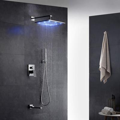 China With Slide Bar Modern High Pressure Wall Mounted Waterfall Shower Faucet With LED Light for sale