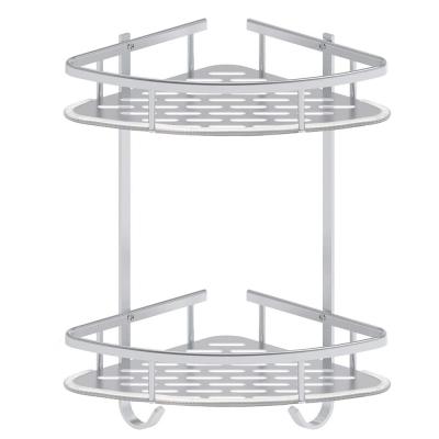 China Contemporary No Drilling Bathroom Corner Shelves Adhesive 2 Tier Shower Shelf Storage Basket For Shampoo for sale