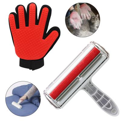 China Viable Factory Wholesale Reusable Pet Hair Remover With Pet Grooming Glove Set for sale