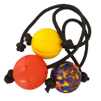 China NEW Durable 9cm Camouflage EVA Foam Pet Chew Dog Ball On Rope For Play Training for sale