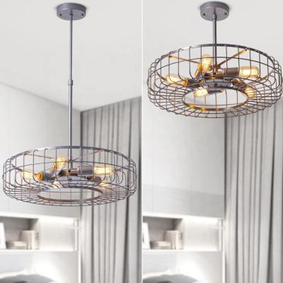 China Modern Round Flush Mount Chandelier Drum Hanging Semi Ceiling Lamp Vintage Gray for sale