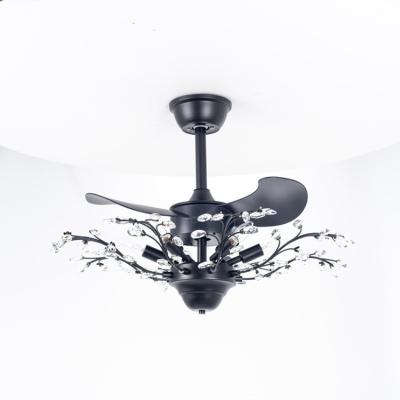 China Modern Durable Using Crystal Iron Art Black Fan Ceiling Fan And Light With Light for sale